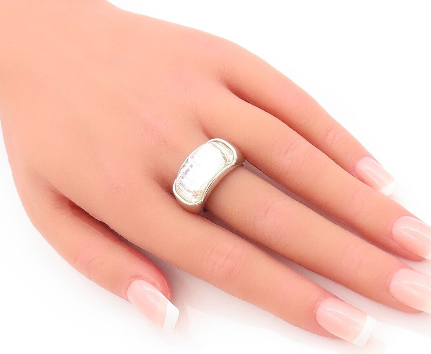 925 Sterling Silver Vintage Ring Solid Domed Glass Effect Gemstone Sz 9  RG28473
