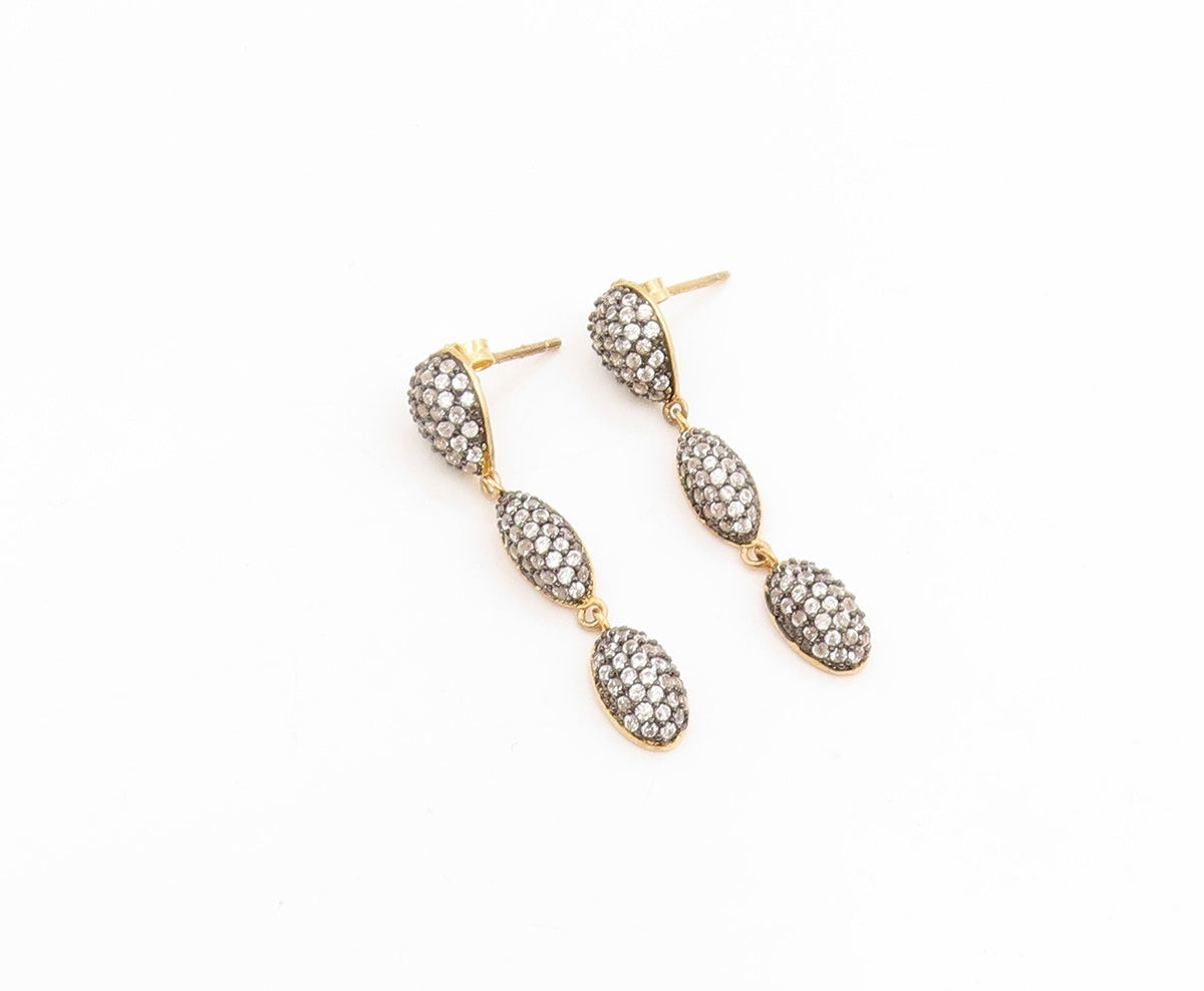 925 Sterling Silver Vintage Earrings Gold Plated CZ Teardrop Dangle  EG14329