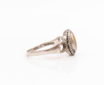 925 Sterling Silver Vintage Ring Tiger's Eye Love Hearts Cut Out  Sz 6  RG33794