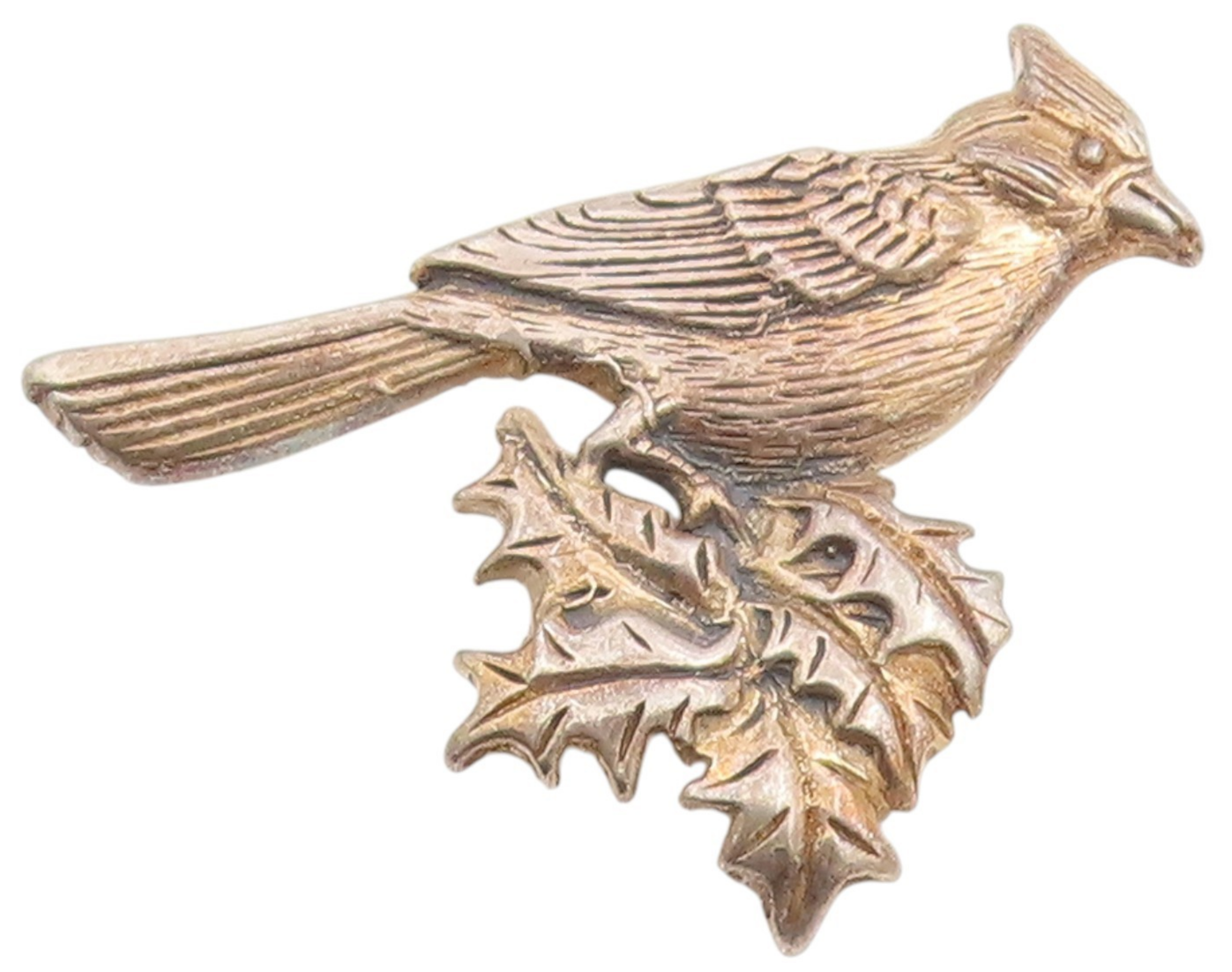 925 Sterling Silver Vintage Brooch Etched Cardinal Bird Holly Leaf Pin  BP11981