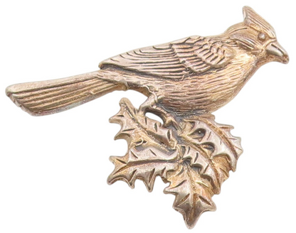 925 Sterling Silver Vintage Brooch Etched Cardinal Bird Holly Leaf Pin  BP11981
