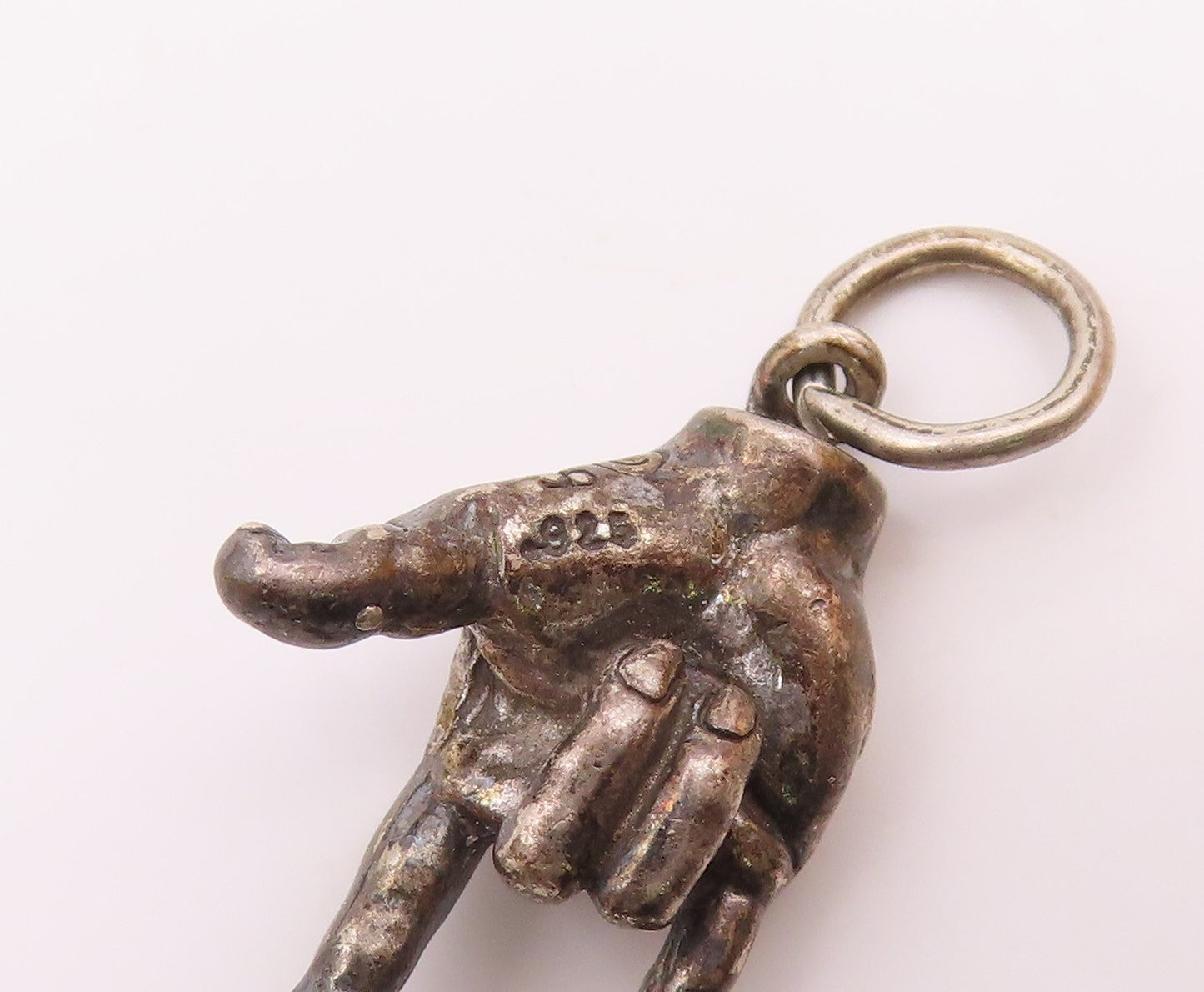925 Silver  Vintage Rockstar Rock & Roll Hand Sign Charm Pendant  PT21411