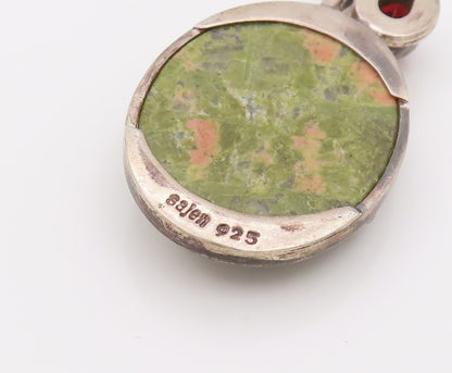SAJEN 925 Silver  Vintage Oval Jasper With leaves & Garnet Pendant  PT22170