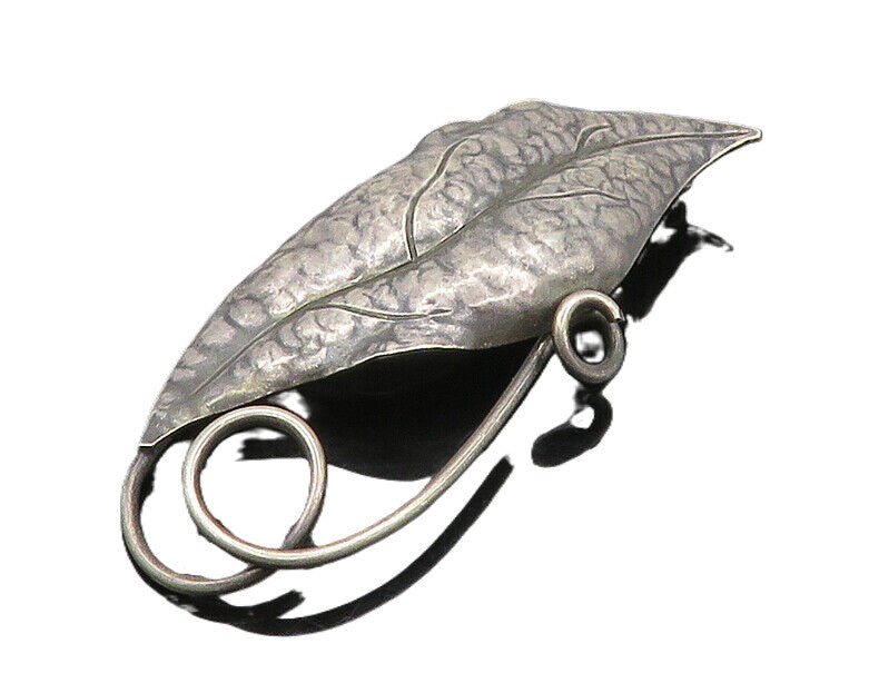 DESIGNER 925 Sterling Silver  Vintage Dark Tone Floral Leaf Brooch Pin  BP7518