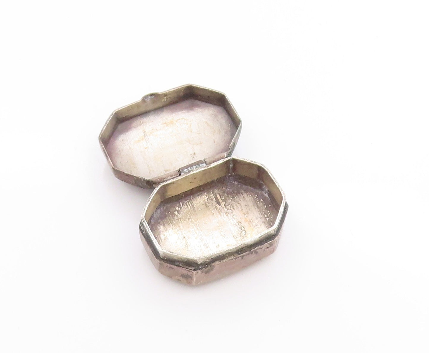 925 Sterling Silver Vintage Pill Box Floral Octagonal Trinket OPENS   TR4009