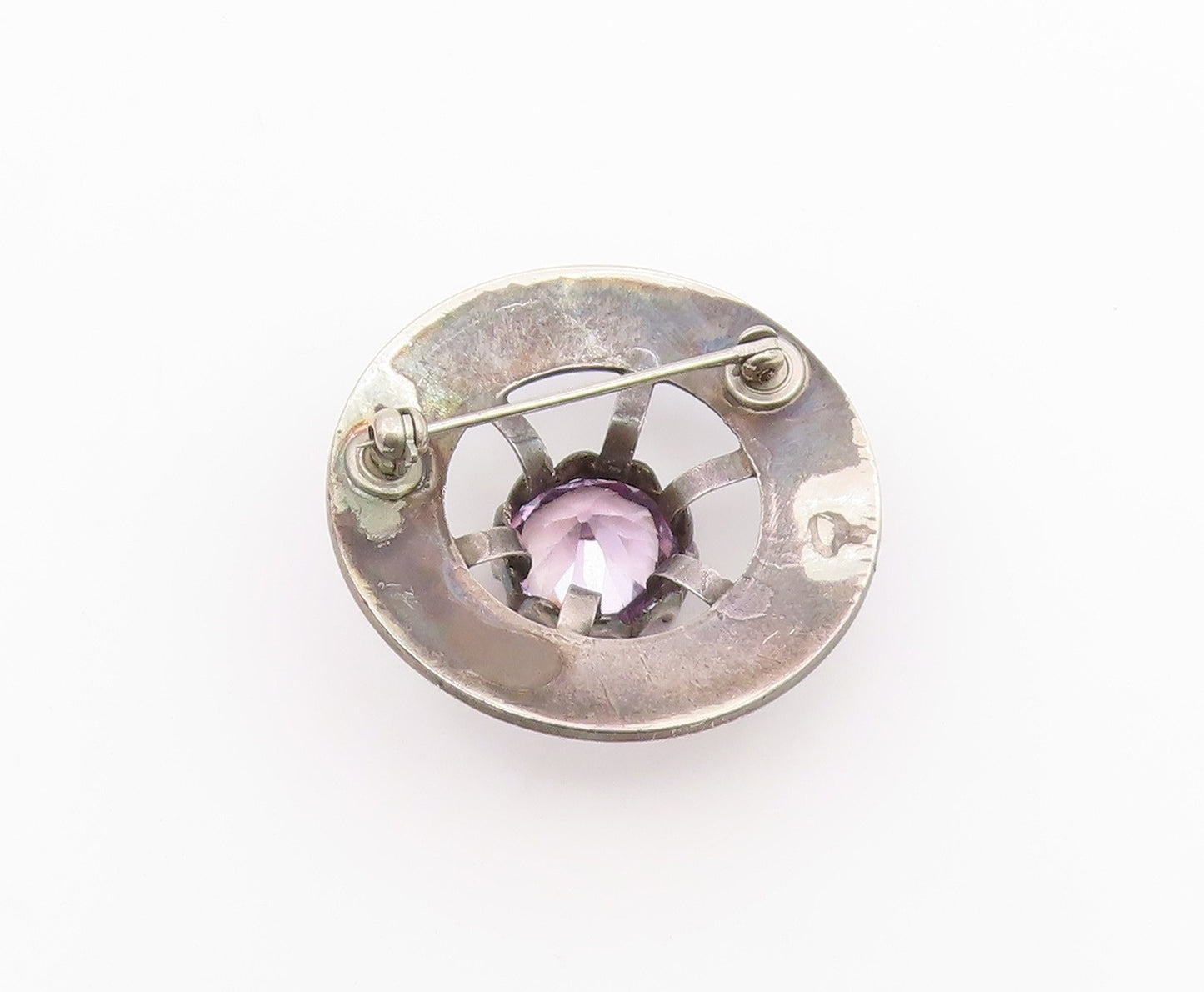 925 Sterling Silver Vintage Brooch Pin Faceted Gemstone Celtic Thistle  BP12565