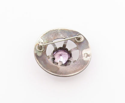 925 Sterling Silver Vintage Brooch Pin Faceted Gemstone Celtic Thistle  BP12565