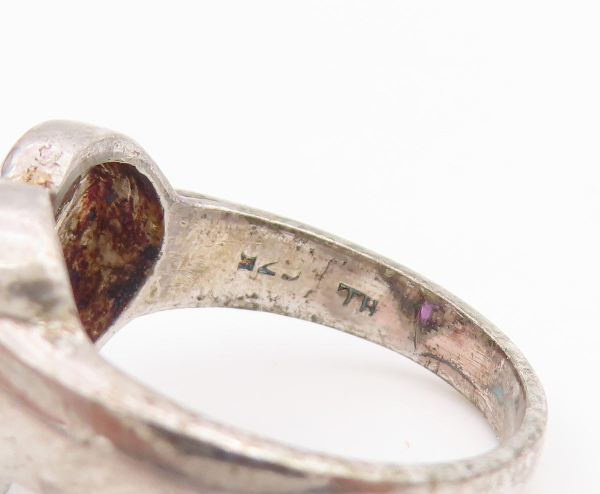 925 Sterling Silver Vintage Ring Multi Gemstone Openwork Heart Band Sz 6 RG33795