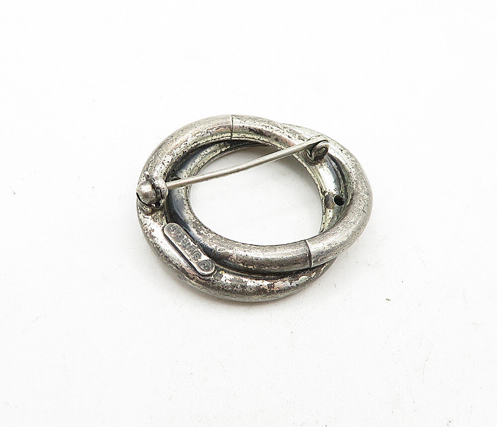 925 Sterling Silver  Vintage Petite Dark Tone Open Circle Brooch Pin  BP1450