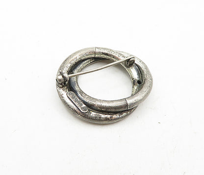 925 Sterling Silver  Vintage Petite Dark Tone Open Circle Brooch Pin  BP1450