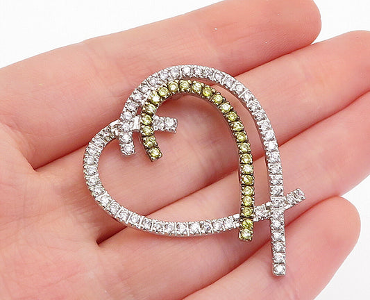 925 Sterling Silver Yellow & White Cubic Zirconia Love Hearts Pendant PT3699