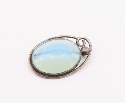 925 Sterling Silver  Vintage Blue Stone Oval Swirl Border Brooch Pin  BP8051