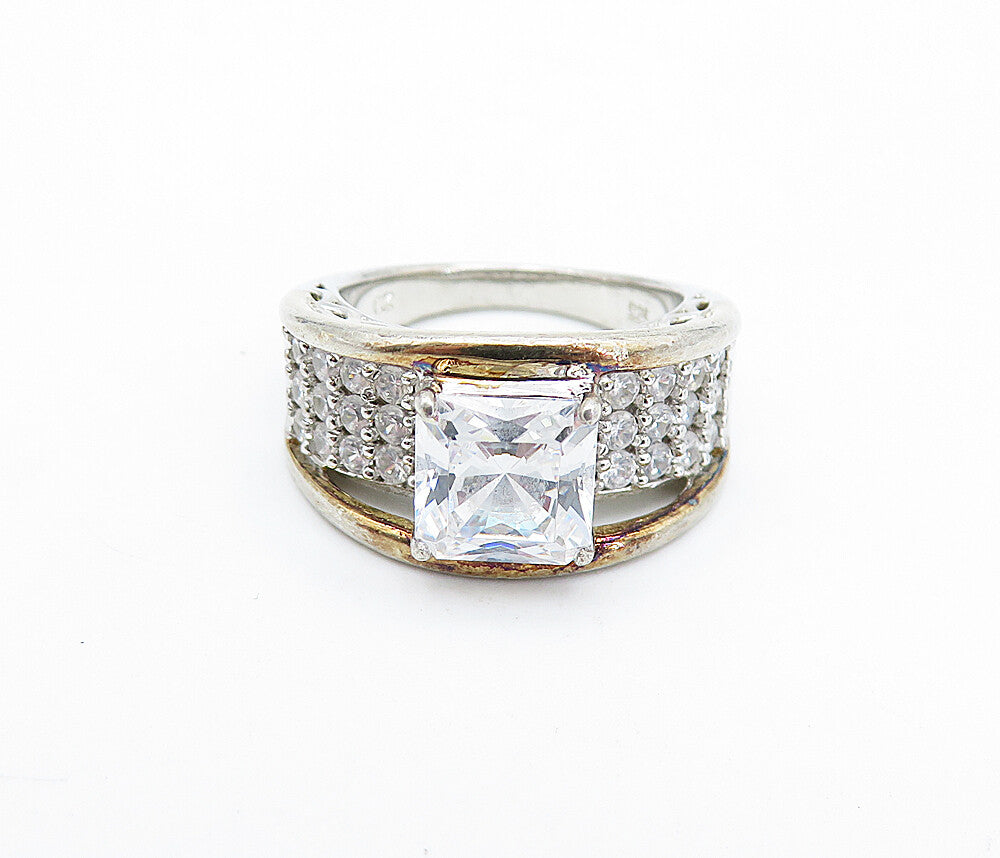 925 Sterling Silver  Cubic Zirconia Solitaire With Accents Ring Sz 5  RG4350