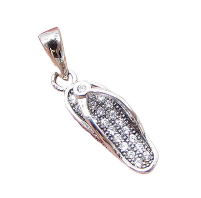 925 Sterling Silver  White Cubic Zirconia Flip Flop Drop Pendant  PT1158