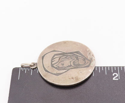 925 Sterling Silver Vintage Pendant Religious Carved Mother Mary Coin  PT22967