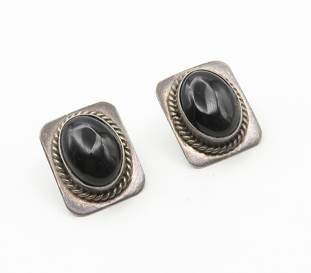 MEXICO 925 Sterling Silver  Vintage Black Onyx Twist Drop Earrings  EG7842