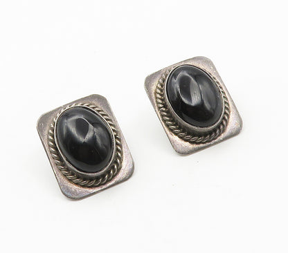 MEXICO 925 Sterling Silver  Vintage Black Onyx Twist Drop Earrings  EG7842