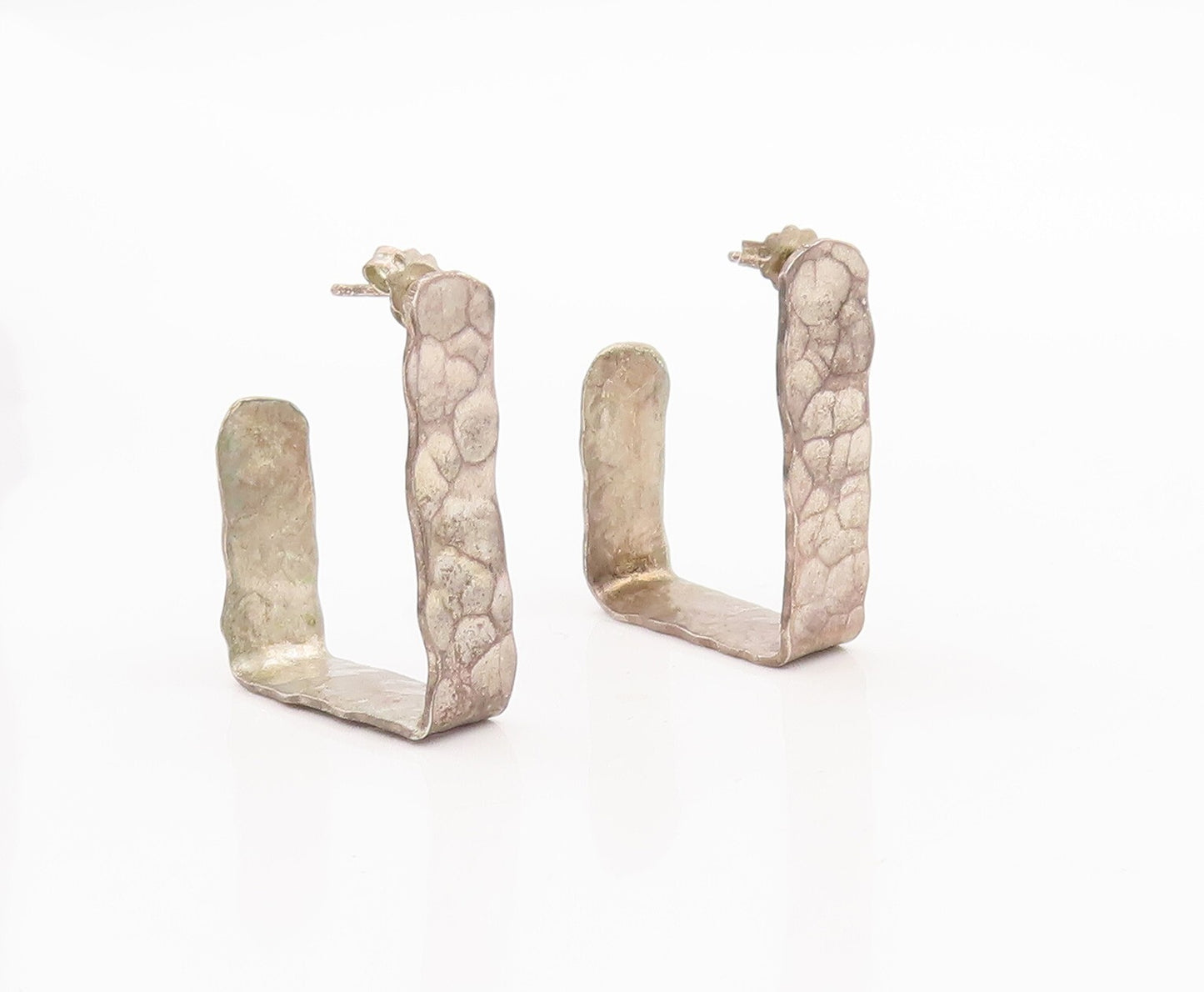 925 Sterling Silver Vintage Earrings Bubble Effect Open Square Hoops  EG13138
