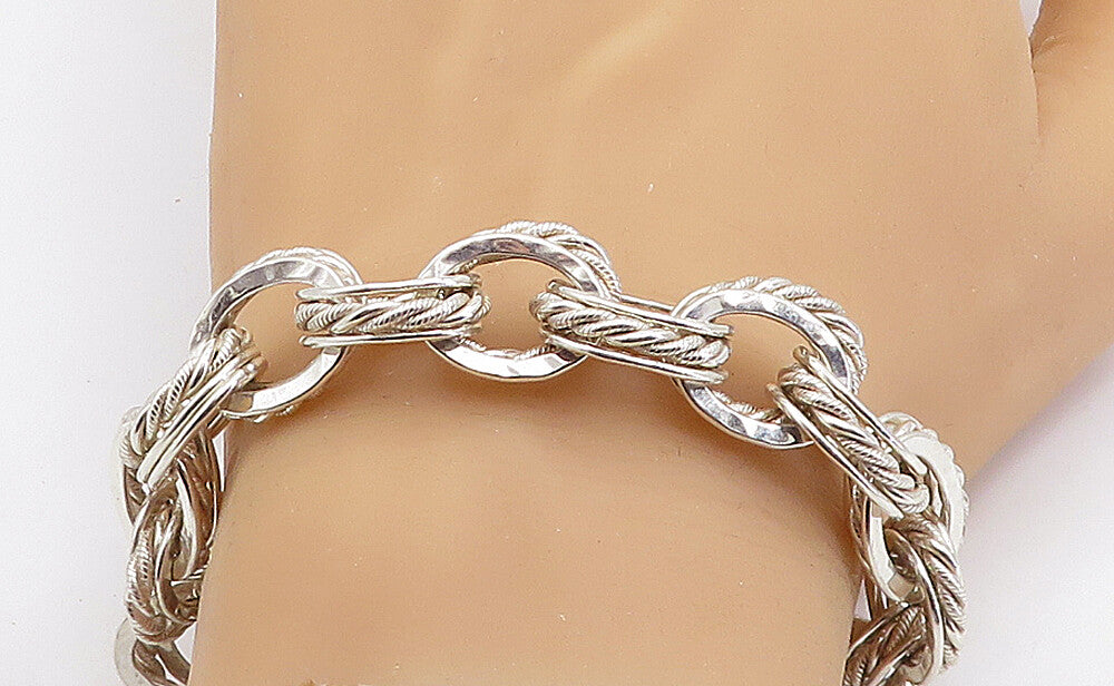 925 Sterling Silver  Vintage Polished Hammered Twist Chain Bracelet  BT2301