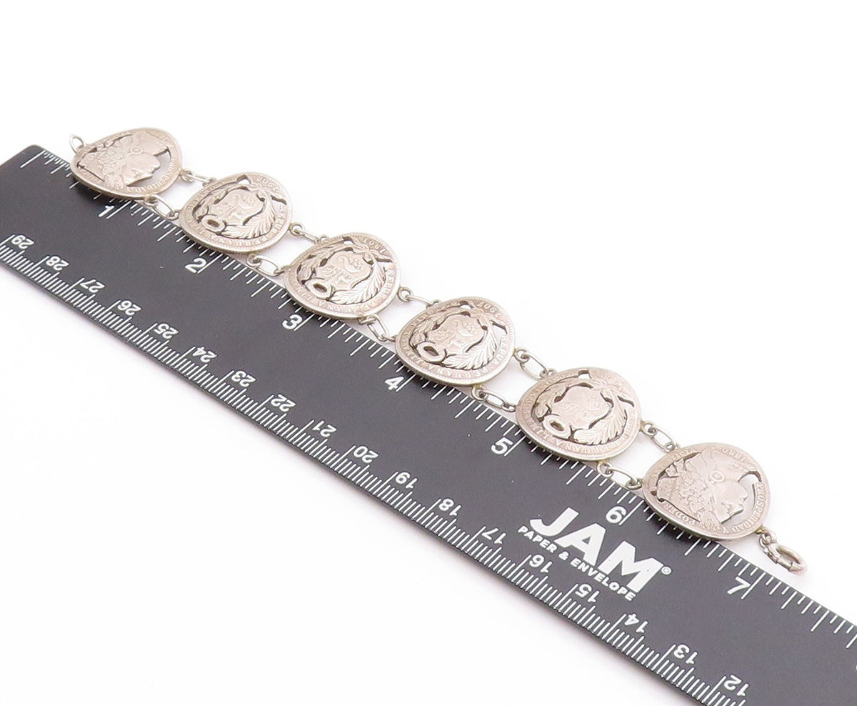 925 Sterling Silver Vintage Bracelet Antique Royal Peruana Coins   BT11264