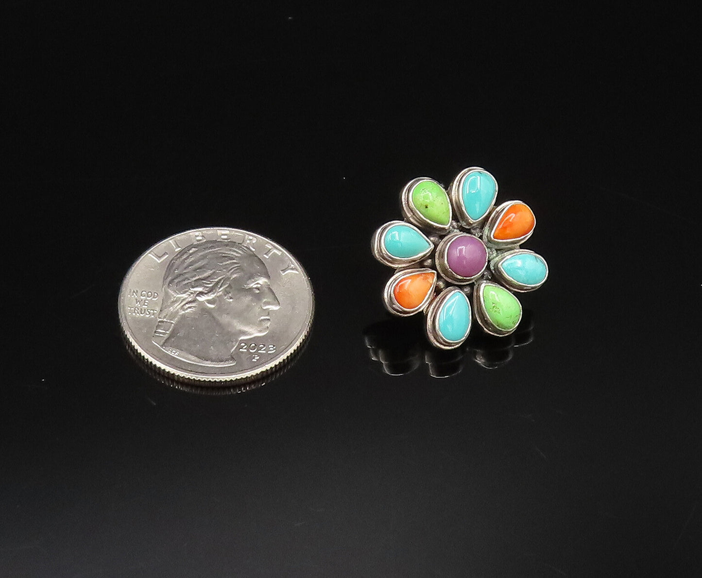 925 Silver  Vintage Turquoise Charoite & Spiny Flower Stud Earrings  EG12214