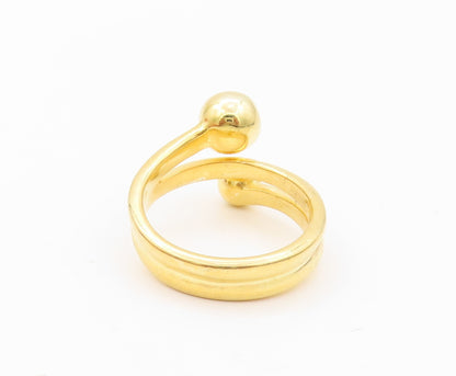 925 Sterling Silver Vintage Ring Gold Plated Beaded Coil Carved  Sz 8  RG30309