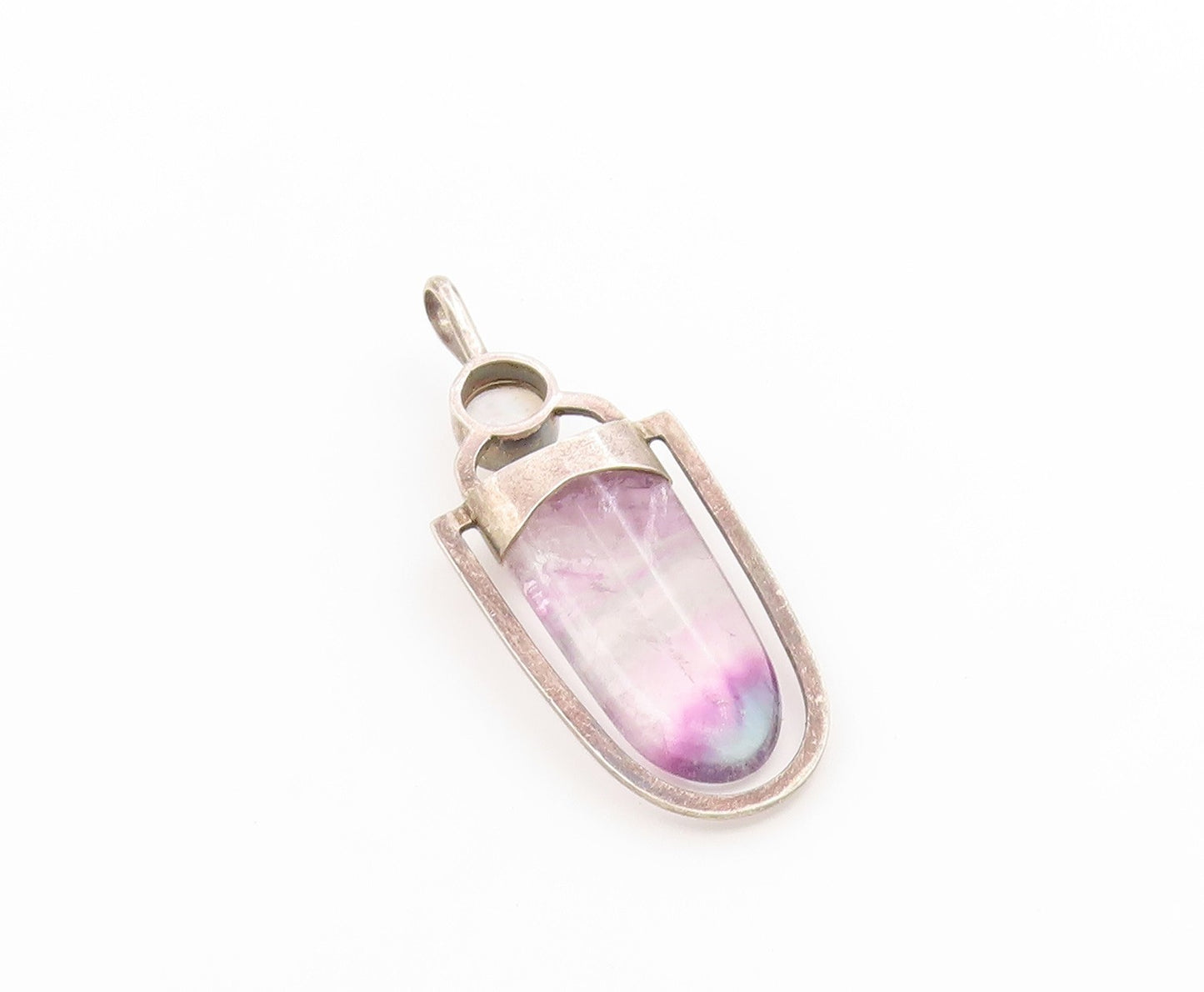 925 Sterling Silver Vintage Pendant Moonstone & Amethyst Quartz Drop  PT26662