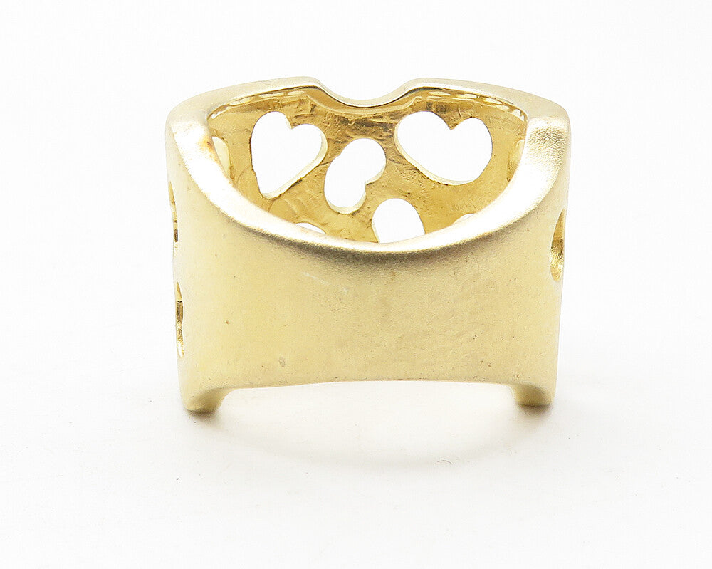 925 Sterling Silver   Shiny Gold Plated Love Hearts Band Ring Sz 6  RG11640