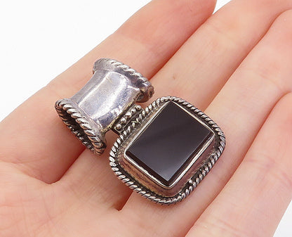 925 Sterling Silver  Vintage Black Onyx Twist Border Slide Pendant  PT5330