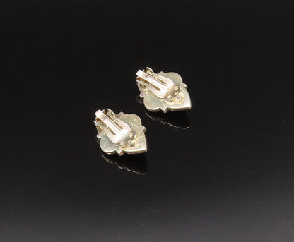 925 Sterling Silver  Vintage Inlaid Tiger's Eye Non Pierced Earrings  EG12004
