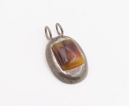 925 Sterling Silver Vintage Pendant Cabochon Jasper Modernist Oval Drop  PT25741