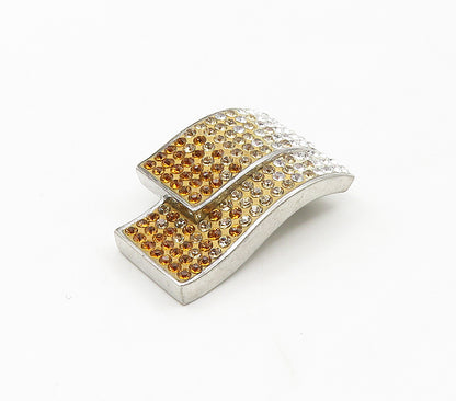 925 Sterling Silver  Shiny Gradient Orange Crystal Encrusted Pendant  PT13413