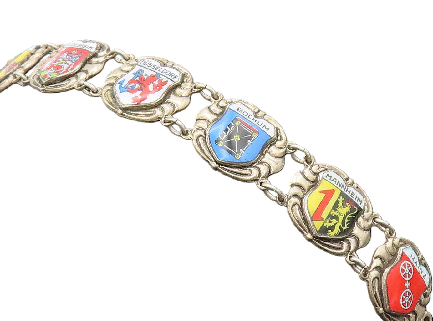 925 Sterling Silver Vintage Bracelet Enamel European Football Club Flag BT10235