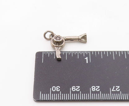 925 Sterling Silver  Vintage Shiny Petite Hair Blow Dryer Drop Pendant  PT9040
