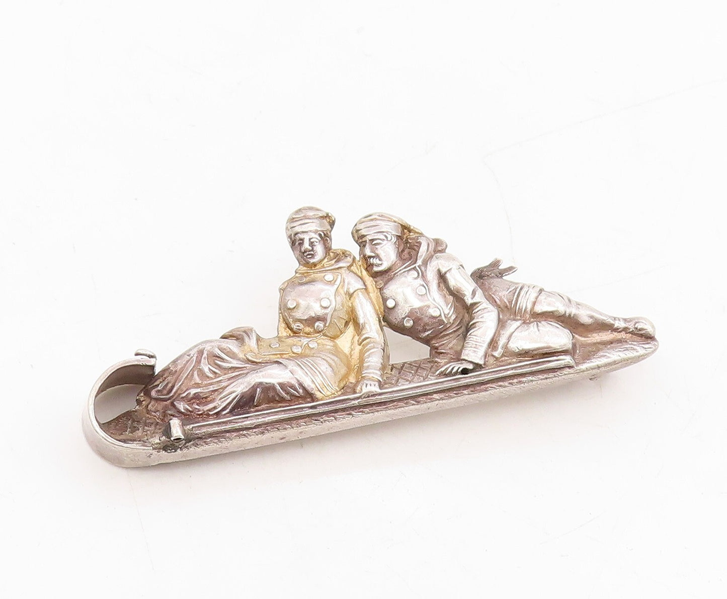 925 Sterling Silver Vintage Brooch European Design Couple On Boat  BP11495