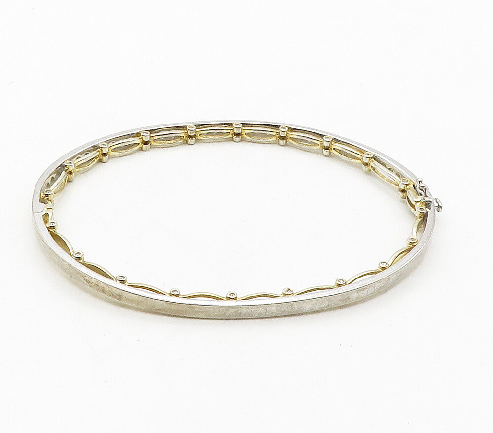 925 Sterling Silver  Cubic Zirconia Two Tone Oval Bangle Bracelet  BT6423