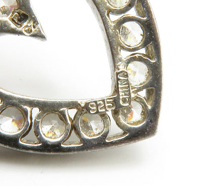 925 Sterling Silver  Vintage Cubic Zirconia Open Love Heart Pendant  PT11644