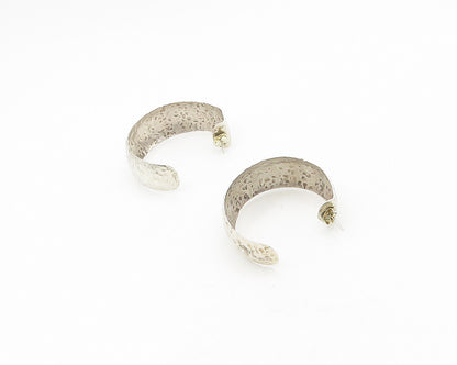 925 Sterling Silver  Vintage Shiny Hammered Round JHoop Earrings  EG9368