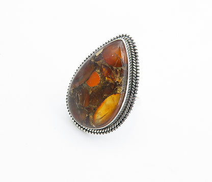 925 Sterling Silver  Pear Shaped Carnelian Wheat Cocktail Ring Sz 8  RG7763