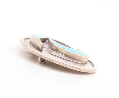 925 Sterling Silver Vintage Brooch Pin NAVAJO ZUNI C Cut Larimar Inlay  BP11405