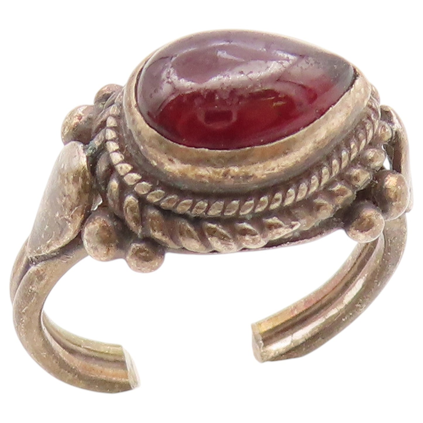 925 Sterling Silver Vintage Ring Teardrop Garnet Statement Band  Sz 6  RG36806