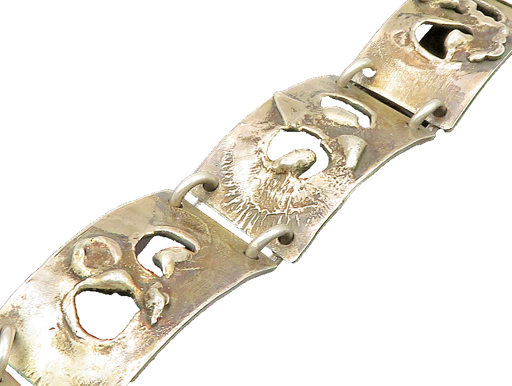 POLAND 925 Sterling Silver  Vintage Sculpted Link Chain Bracelet  BT9253
