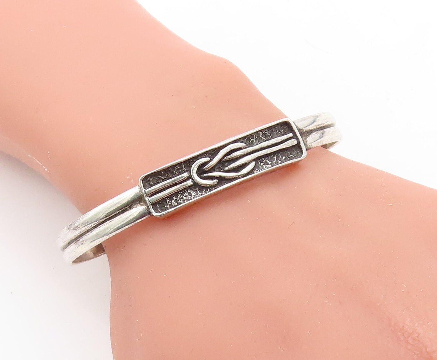 925 Sterling Silver  Vintage Oxidized Tied Knot Detail Cuff Bracelet  BT2334