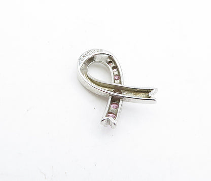 925 Sterling Silver Vintage Pink Topaz Petite Ribbon Motif Pendant PT3289