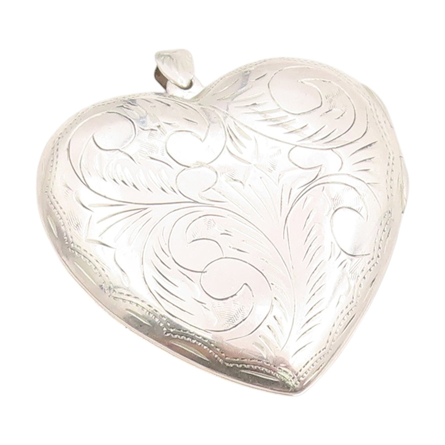 925 Sterling Silver Vintage Pendant Etched Large Floral Love Heart OPENS PT25193