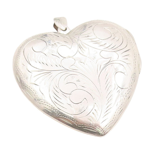 925 Sterling Silver Vintage Pendant Etched Large Floral Love Heart OPENS PT25193