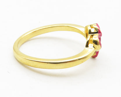 925 Sterling Silver  Pink Topaz Gold Plated Heart Band Ring Sz 7  RG11571