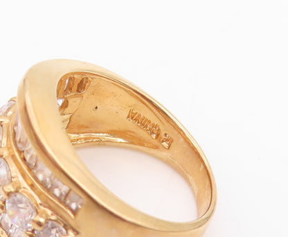 925 Sterling Silver Vintage Ring Gold Plated Rectangle & Round CZ  Sz 7  RG31714