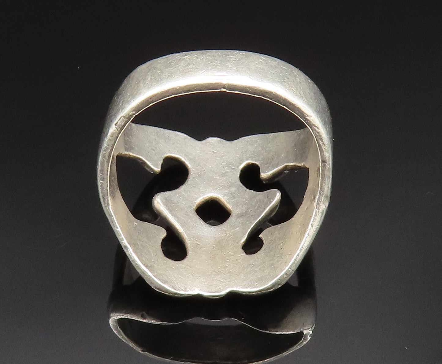 MEXICO 925 Sterling Silver Vintage Swirl Cut Out Wide Band Ring Sz 9 RG24607