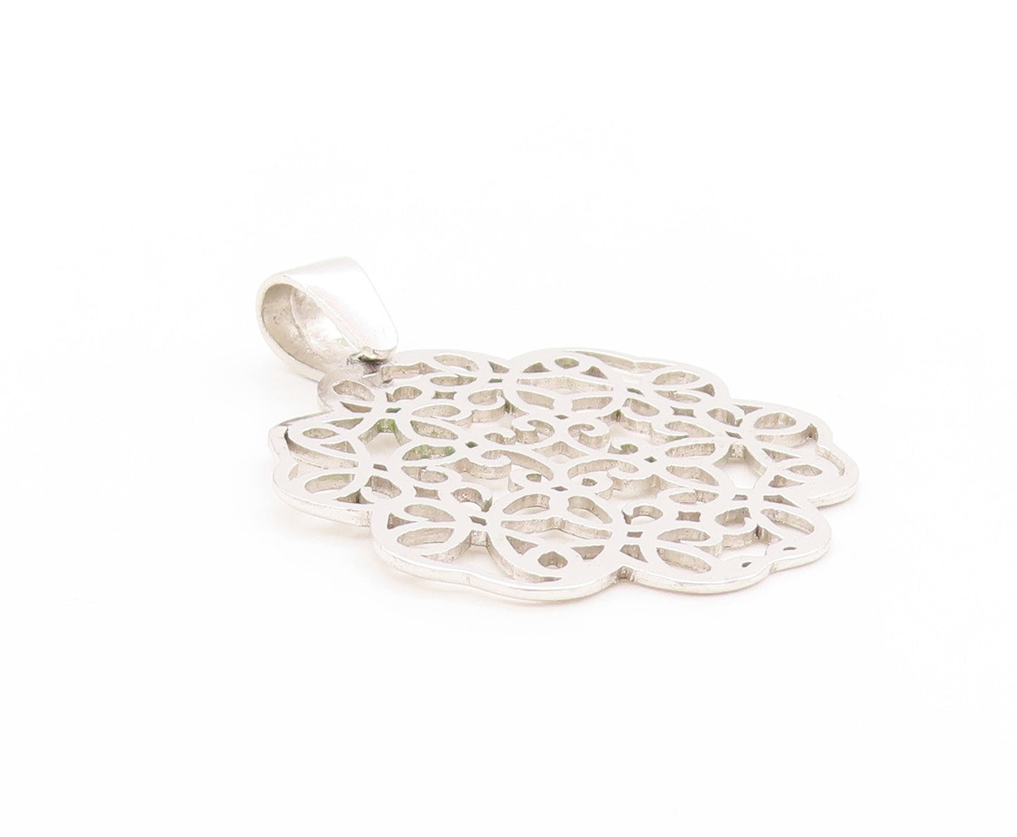 925 Sterling Silver Vintage Pendant Floral Filigree Cut Out Design  PT25092